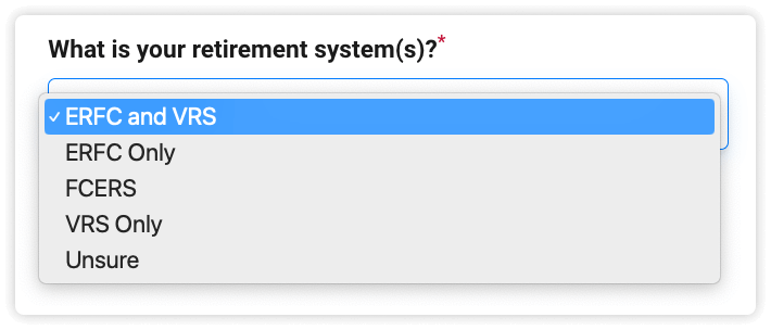 A screenshot of What is your retirement system(s)?