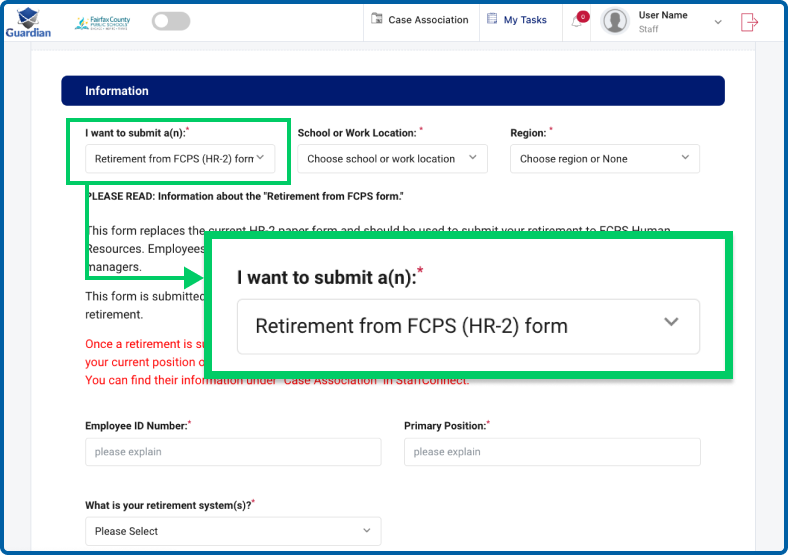 Interface of ERFCDirect Forms Section