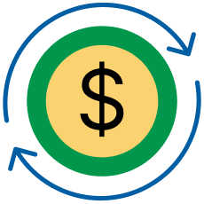 A dollar sign surrounded by circular arrows